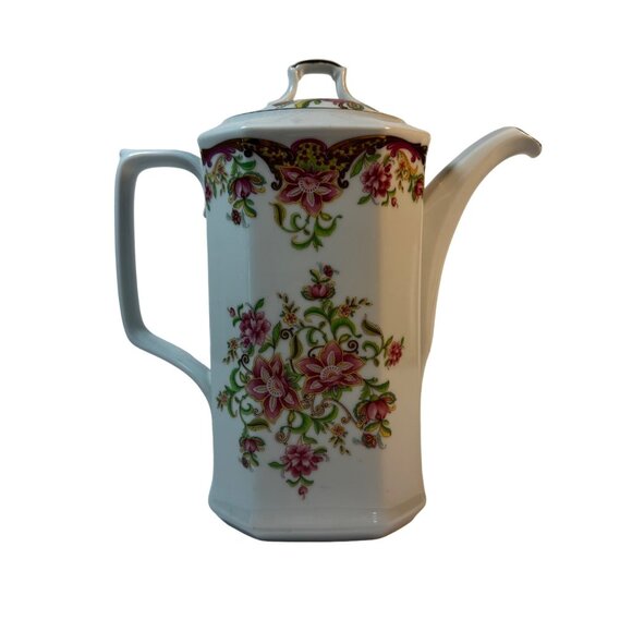 Antique Felmann Weiden Bavaria Germany Floral Porcelain Coffee Pot With Lid - Picture 2 of 8
